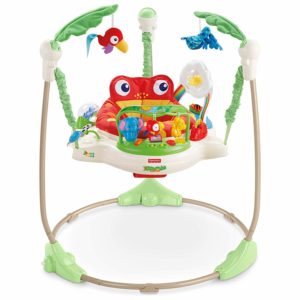 Fisher-Price Rainforest Jumperoo is one of Best Baby Jumper Activity Centers with lights and music to keep the baby engaged.