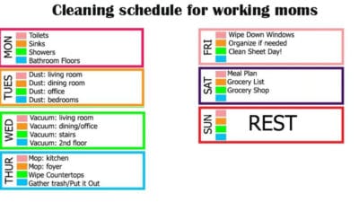 Cleaning schedule for working moms