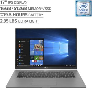 LG gram - 17" (2560 x 1600) IPS Display, Intel 8th Gen Core i7, 16GB RAM, 512GB SSD, up to 19.5 Hour Battery is one of best Best Laptops for UX Design.